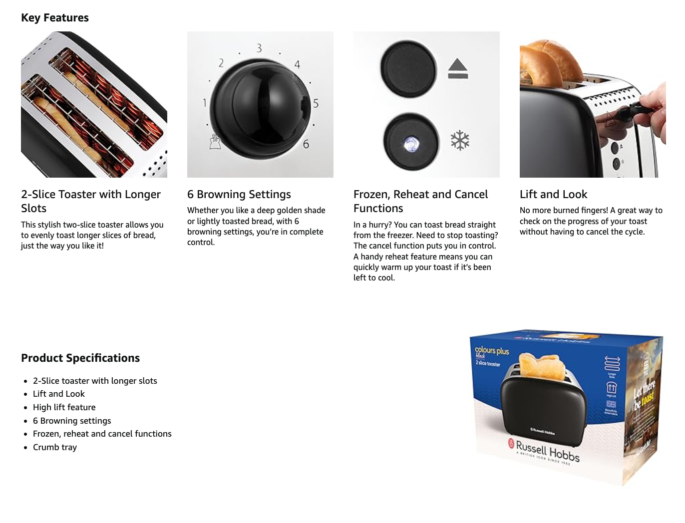 Russell Hobbs Classic Colours 2 Slice Toaster 26550 (Black).