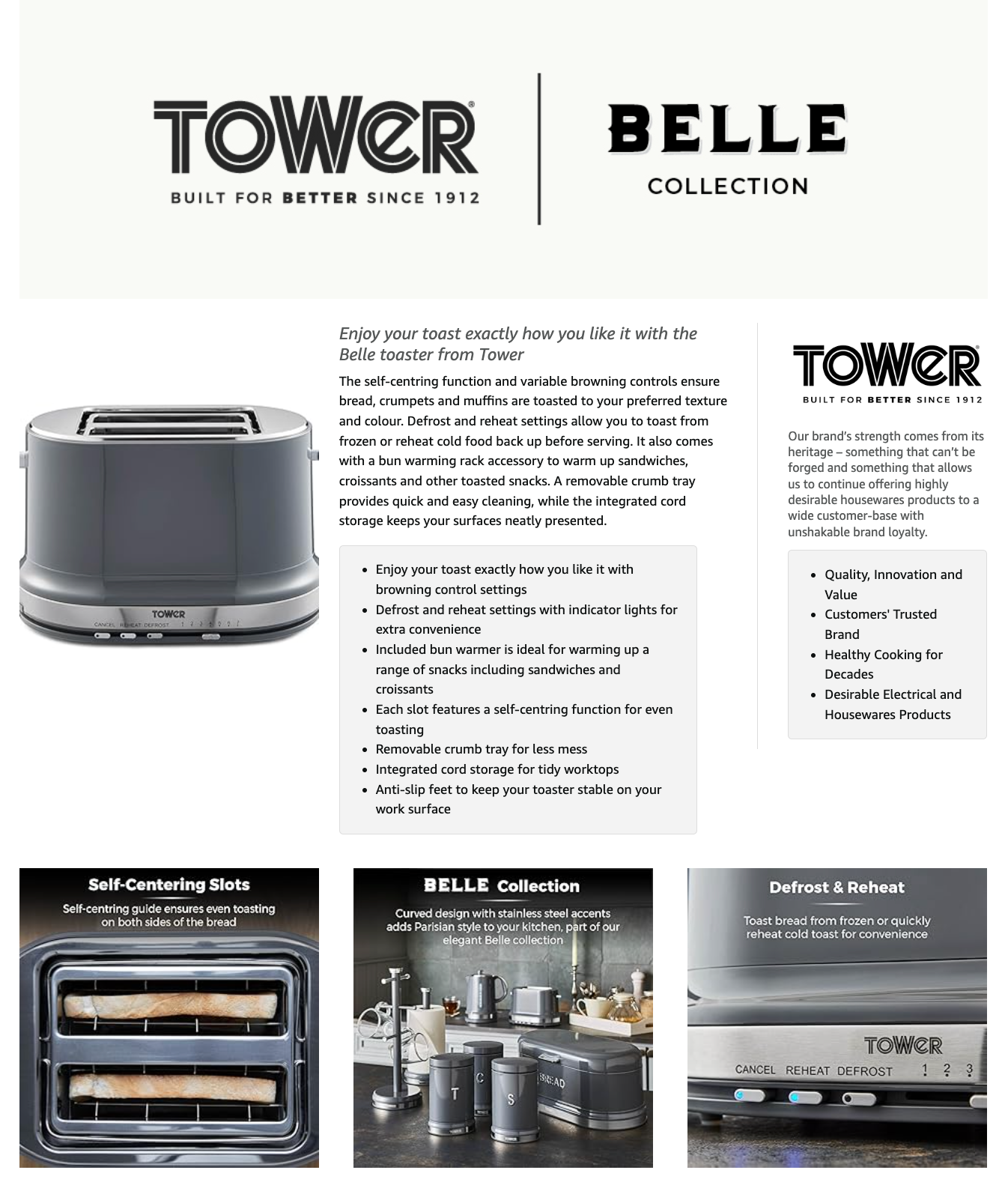 Tower Belle 2 Slice Toaster T20043GRP (Graphite)