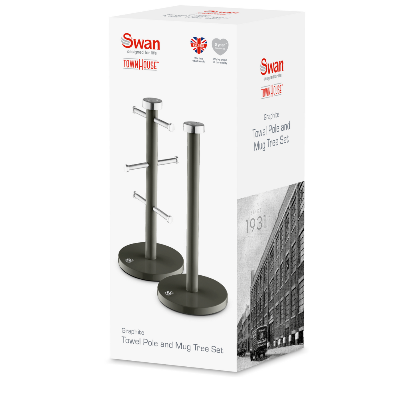 Swan Swan Townhouse Towel Pole & Mug Tree Kitchen Set SWKA18531GRP (Graphite)