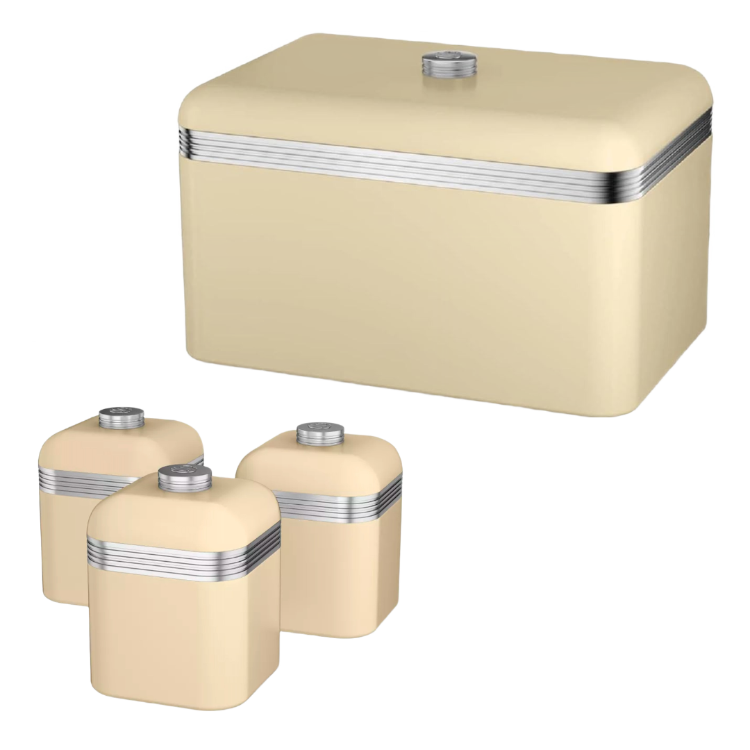 Swan Swan Retro Bread Bin & Canisters Kitchen Storage Set (Cream)