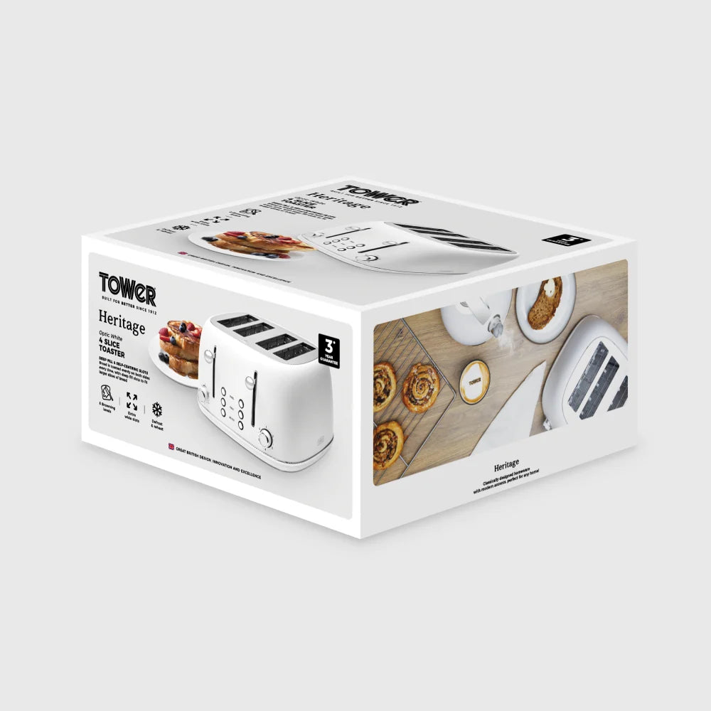 Tower Heritage 4 Slice Toaster T20076WHT (Optic White)