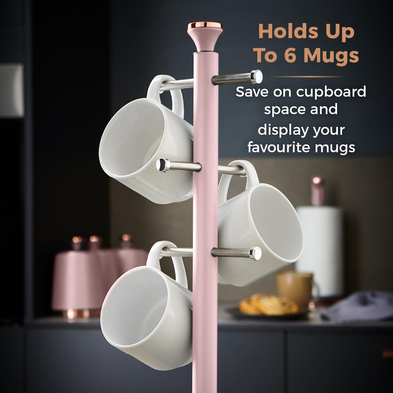 Tower Cavaletto Pyramid Kettle, 2 Slice Toaster, Bread Bin, Canisters, Towel Pole & Mug Tree Kitchen Set (Marshmallow Pink) Kitchen Sets