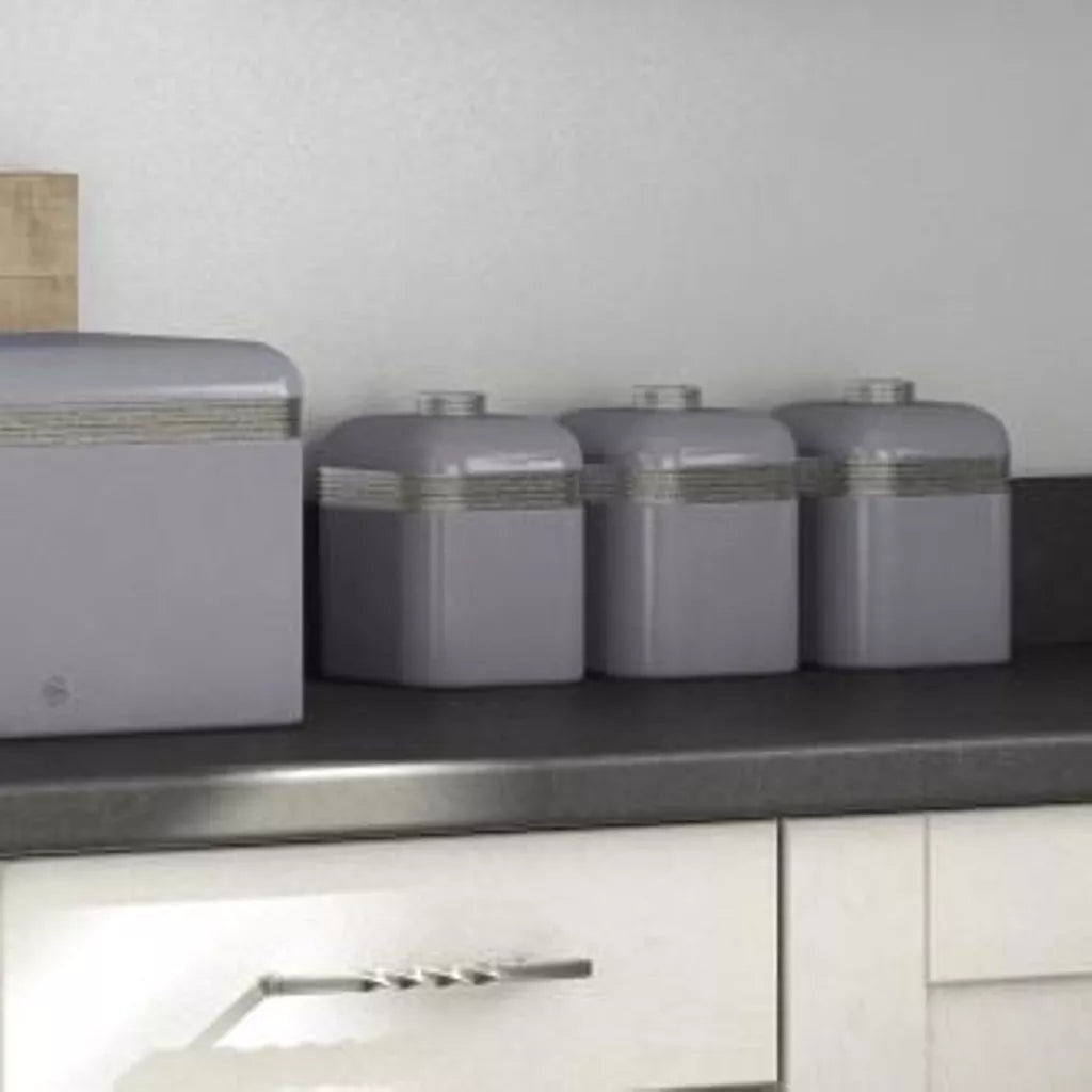 Swan Swan Retro Pyramid Kettle, 2 Slice Toaster & Canisters Kitchen Set (Grey)