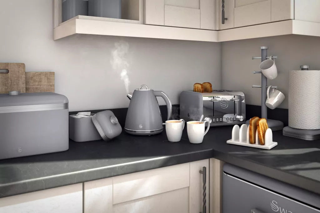 Swan Swan Retro Jug Kettle, 2 Slice Toaster & Canisters Kitchen Set (Grey)