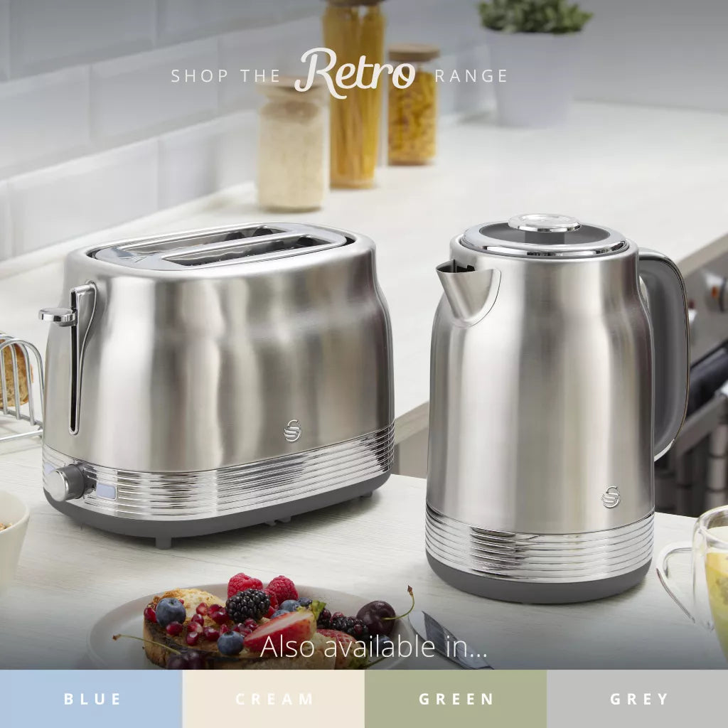 Swan Swan Retro Jug Kettle & 2 Slice Toaster Kitchen Set Silver (Stainless Steel)