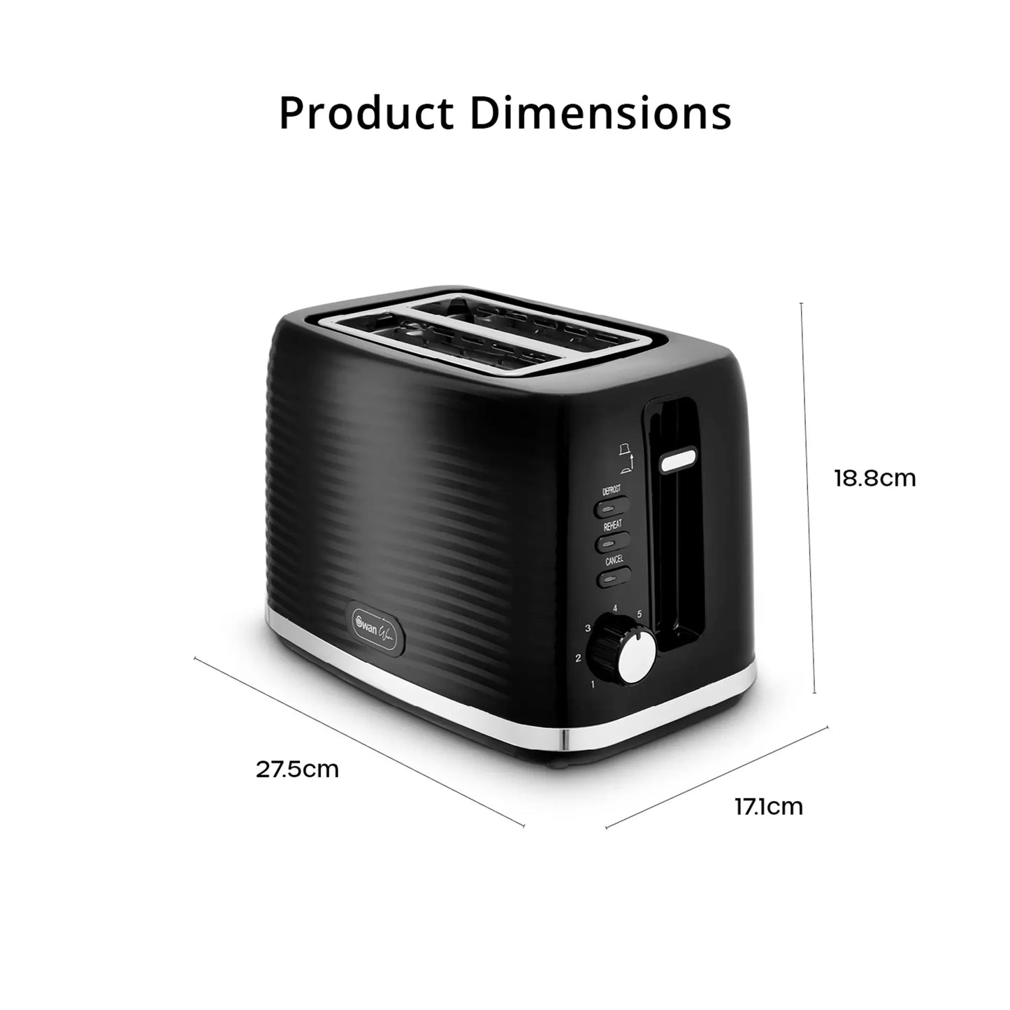 Swan Swan Wave Kettle & 2 Slice Toaster Kitchen Set (Black)