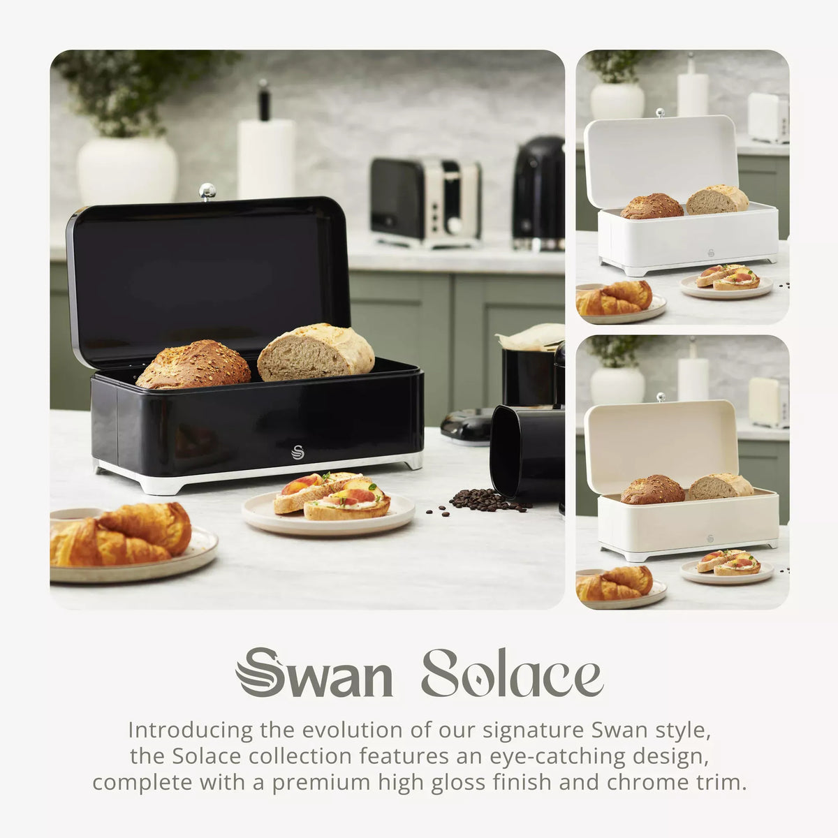 Swan Swan Solace Bread Bin & Canisters Kitchen Storage Set (Black)