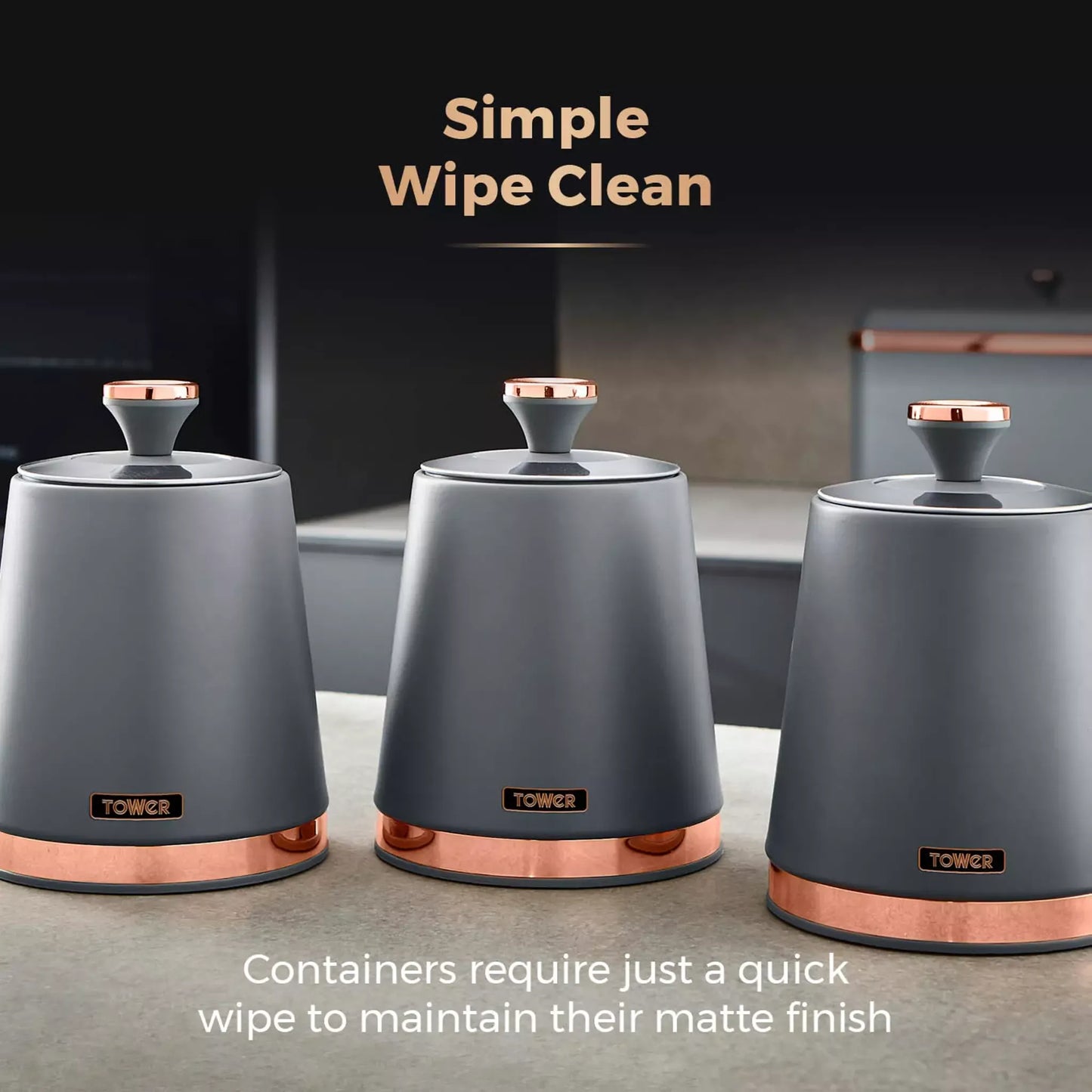 Tower Tower Cavaletto Jug Kettle, 2 Slice Toaster, Bread Bin & Canisters Kitchen Set (Grey)
