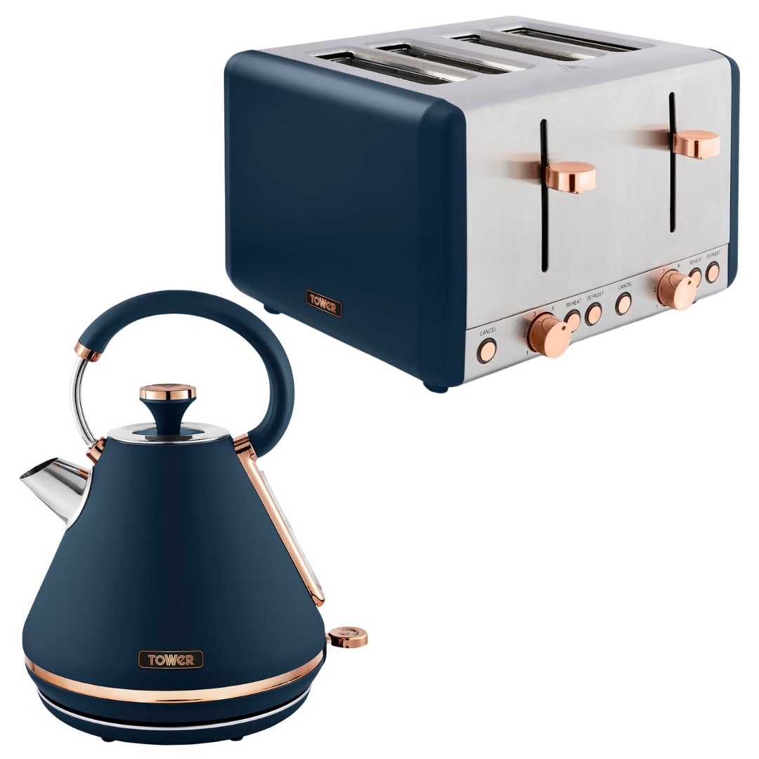 Tower Cavaletto Pyramid Kettle 4 Slice Toaster Matching Kitchen Set Vibe Home