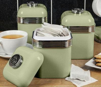 Swan Retro Jug Kettle, 4 Slice Toaster & Canisters Kitchen Set (Green) - Vibe Home