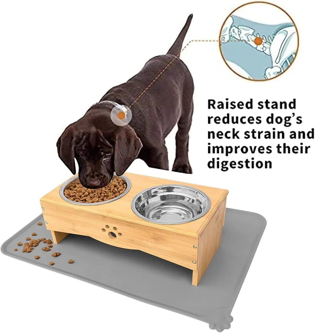 Raised Pet Feeder Dog Cat Bowls Elevated Stand Table With Rubber Mat discover-bargains UK.
