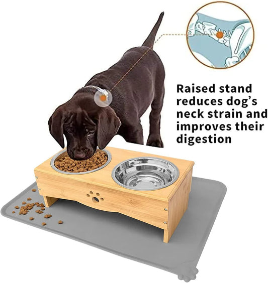 Raised Pet Feeder Dog Cat Bowls Elevated Stand Table With Rubber Mat discover-bargains UK.