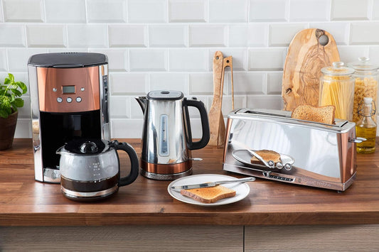 russell hobbs luna kitchen set toaster and kettle copper