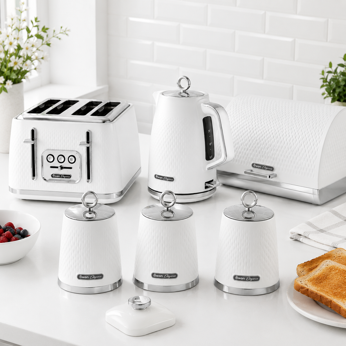 swan serenity white matching kettle toaster bread bin and canister set
