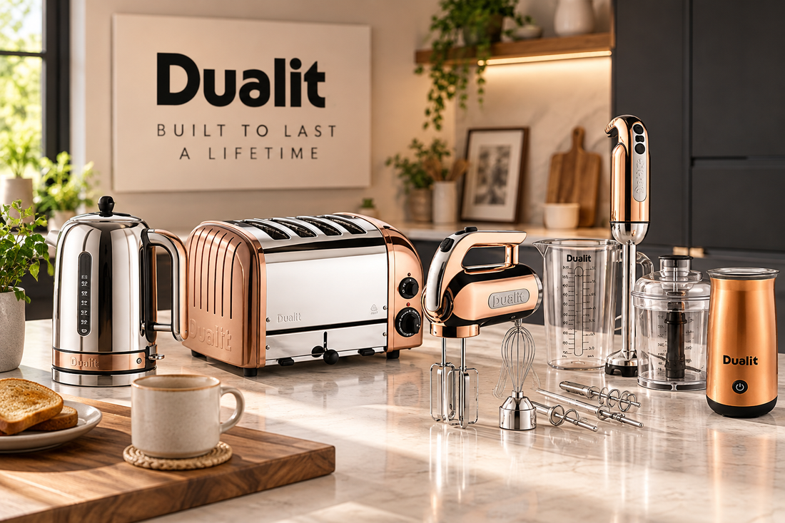 Dualit Classic kettle and toaster set designed as long lasting repairable kitchen appliances