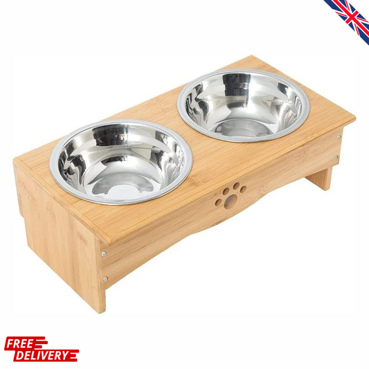 Exclusive raised pet bowl stand table set