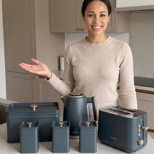 Meet the Salter Marino Grey/Blue Kitchen Collection. set