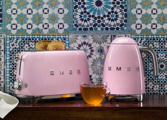 SMEG Retro Kettle & Toaster Matching Kitchen Set (Pastel Pink)