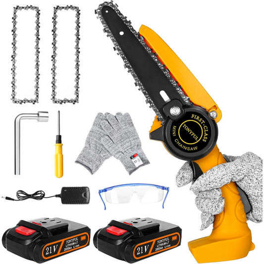 Cordless Mini Chainsaw with 2 Rechargeable Batteries Pruning Trees Wood Cutting