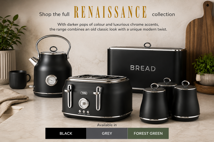 best selling kitchen set the tower renaissance kettle toaster bread bin and canisters in black to buy now
