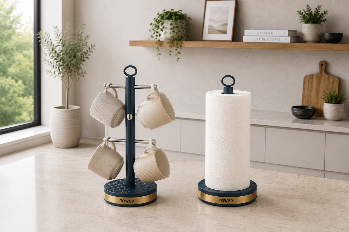 tower cavaletto black matching Kitchen roll holder Mug and cup Trees & Towel Poles Sets