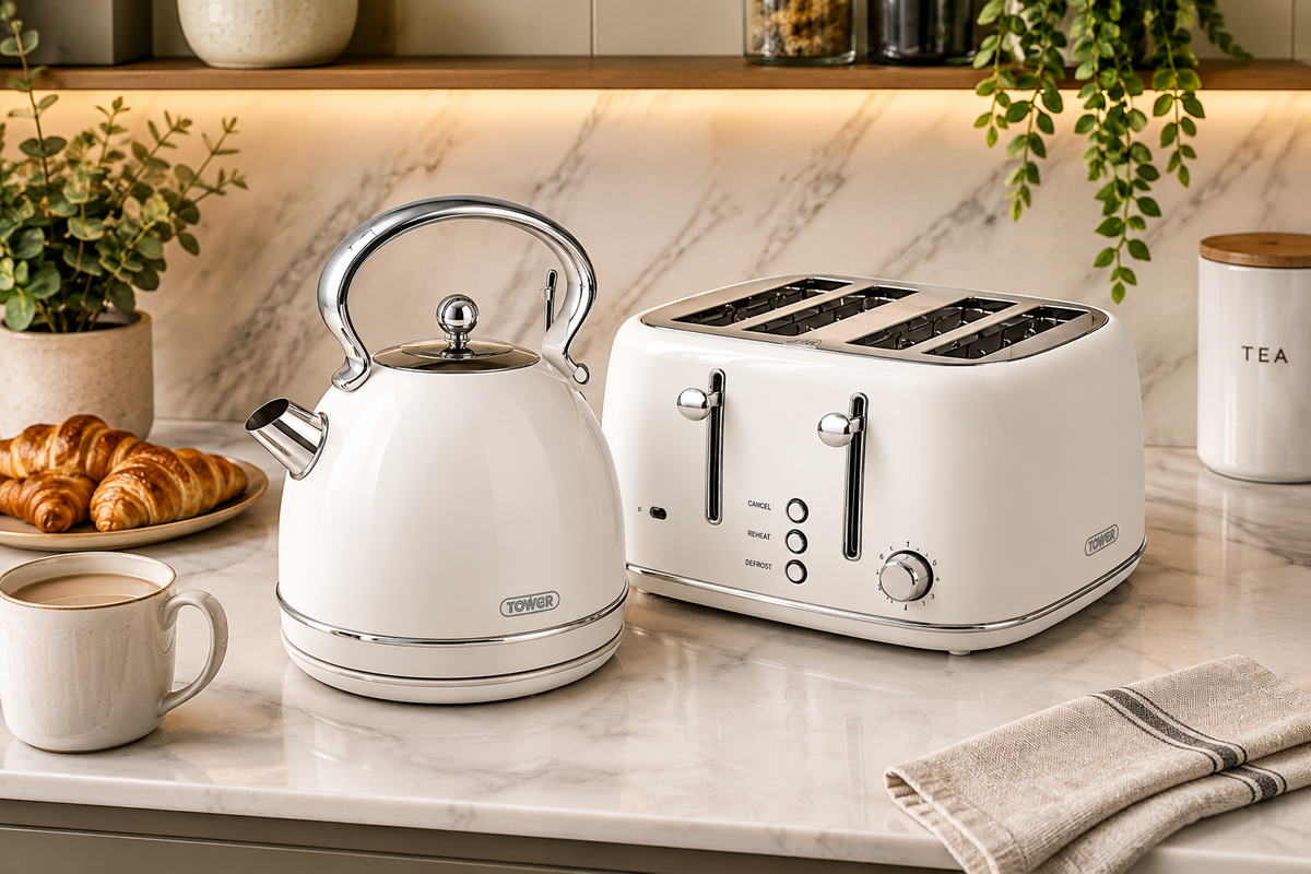 white Tower Heritage Kettle & Toaster Sets