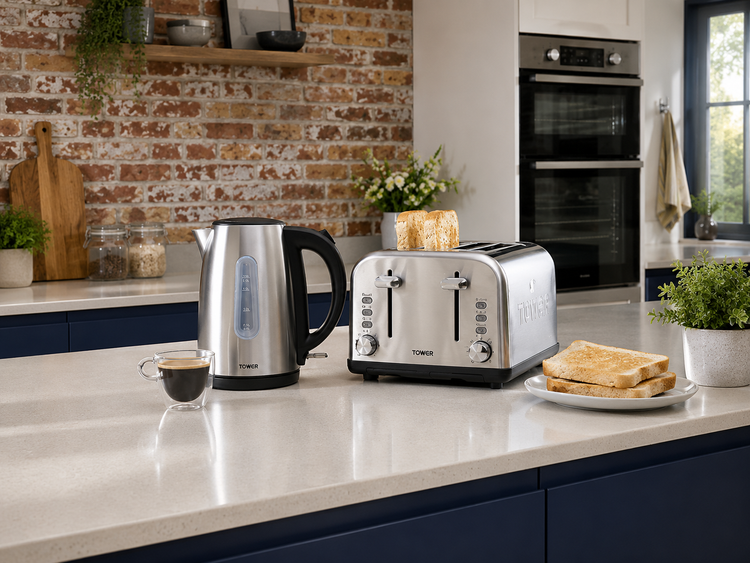 Tower Infinity Ombre kettle and toaster in stainless steel silver