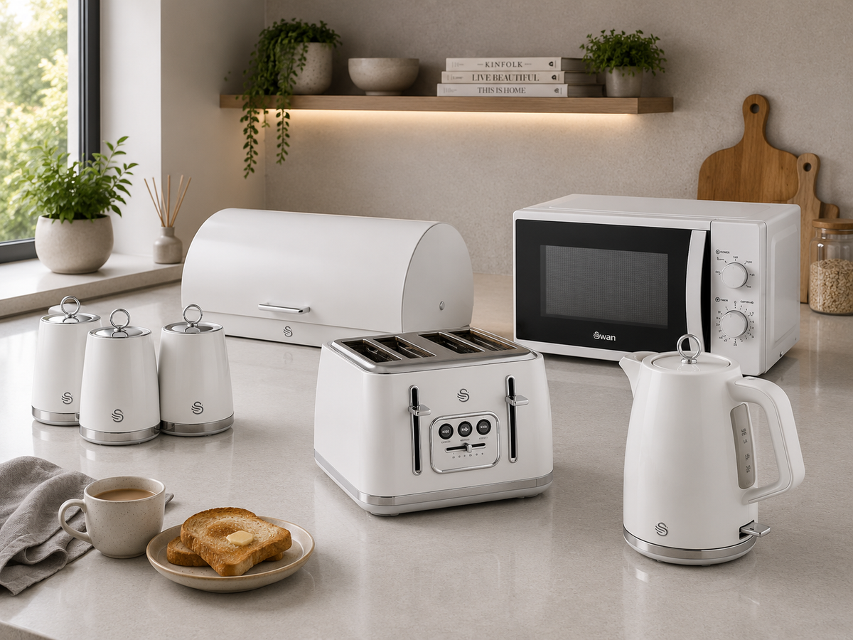 white Swan Serenity Kettle & Toaster Matching Kitchen Sets