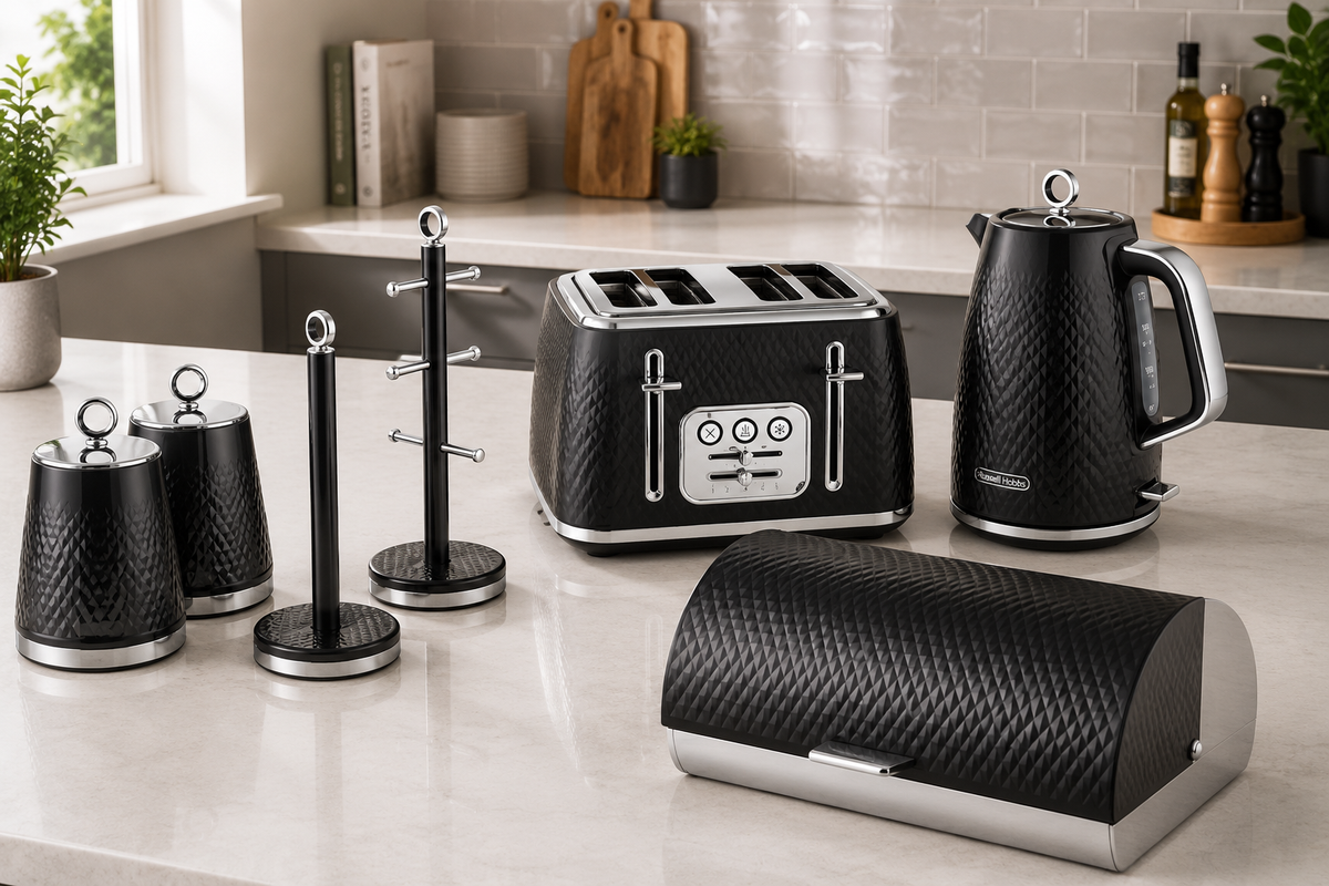 black Swan Elegance Kettle & Toaster Matching Kitchen Sets with matching bread bin canisters mug tree towel pole