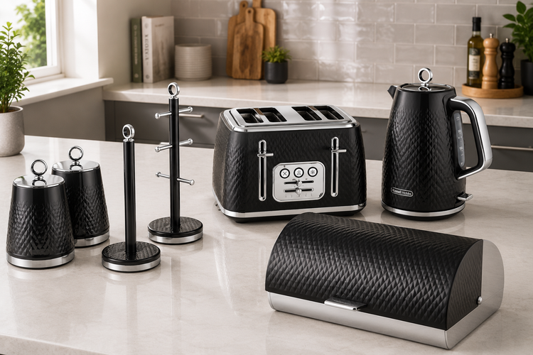 black Swan Elegance Kettle & Toaster Matching Kitchen Sets with matching bread bin canisters mug tree towel pole
