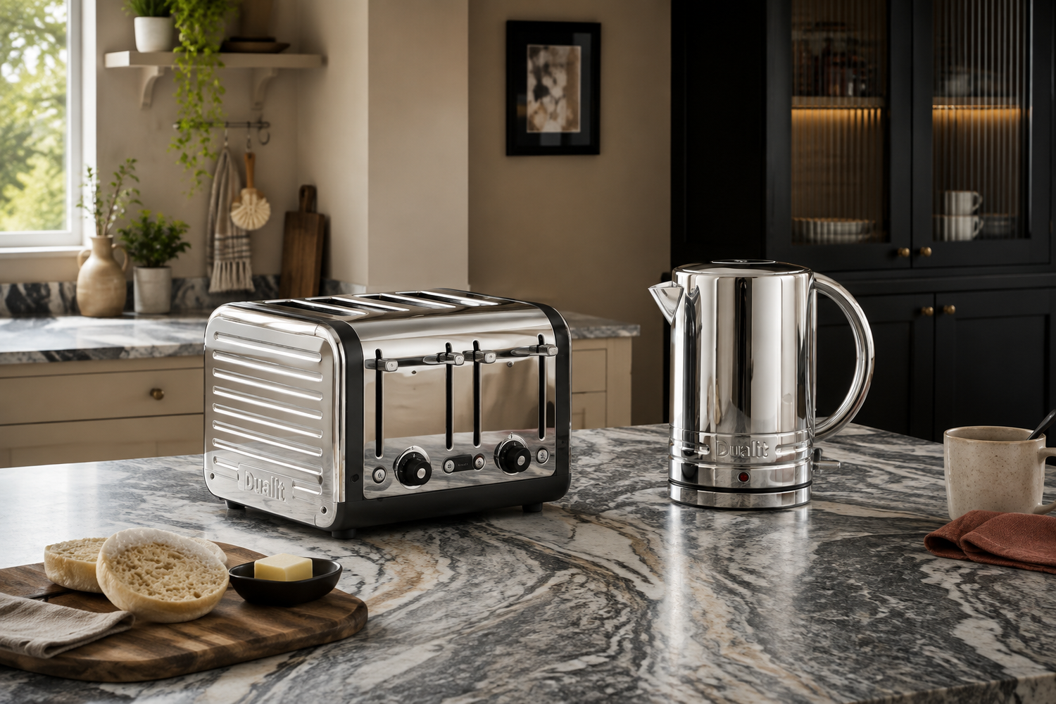 Industrial style Dualit Architect Kettle & 2 Slice Toaster Kitchen Set (Grey Trims) Kettle & Toaster Sets