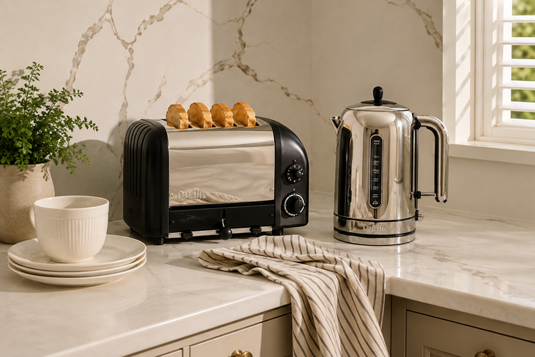 Dualit Classic stainless steel Kettle & Toaster Kitchen Sets with black trim