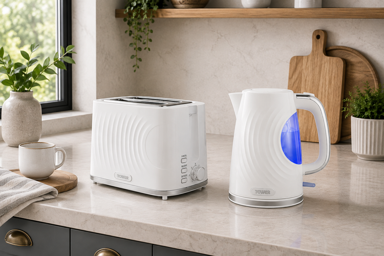 tower sonar White Kettle & Toaster Set