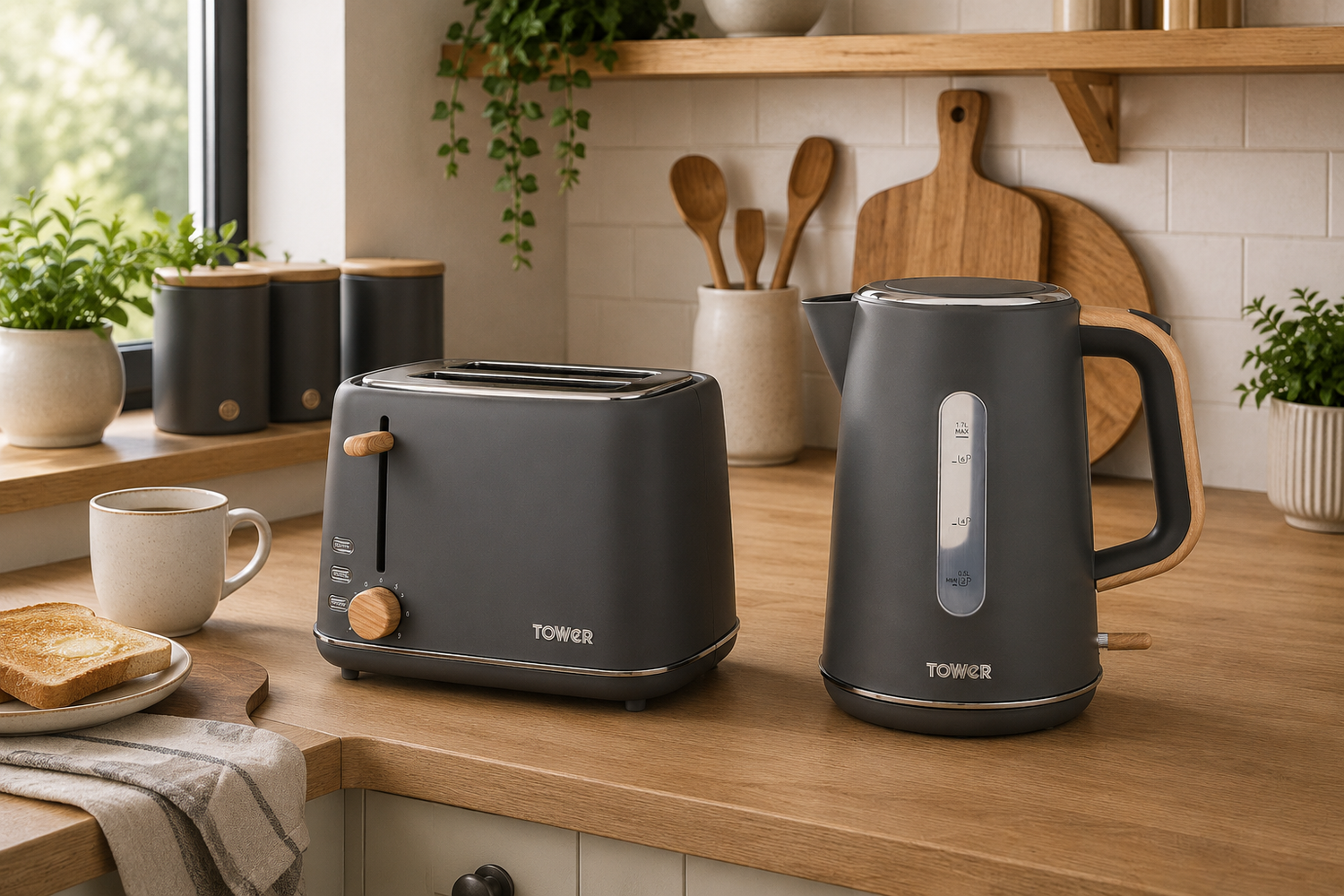 tower scandi Grey Kettle & 2 slice Toaster Set
