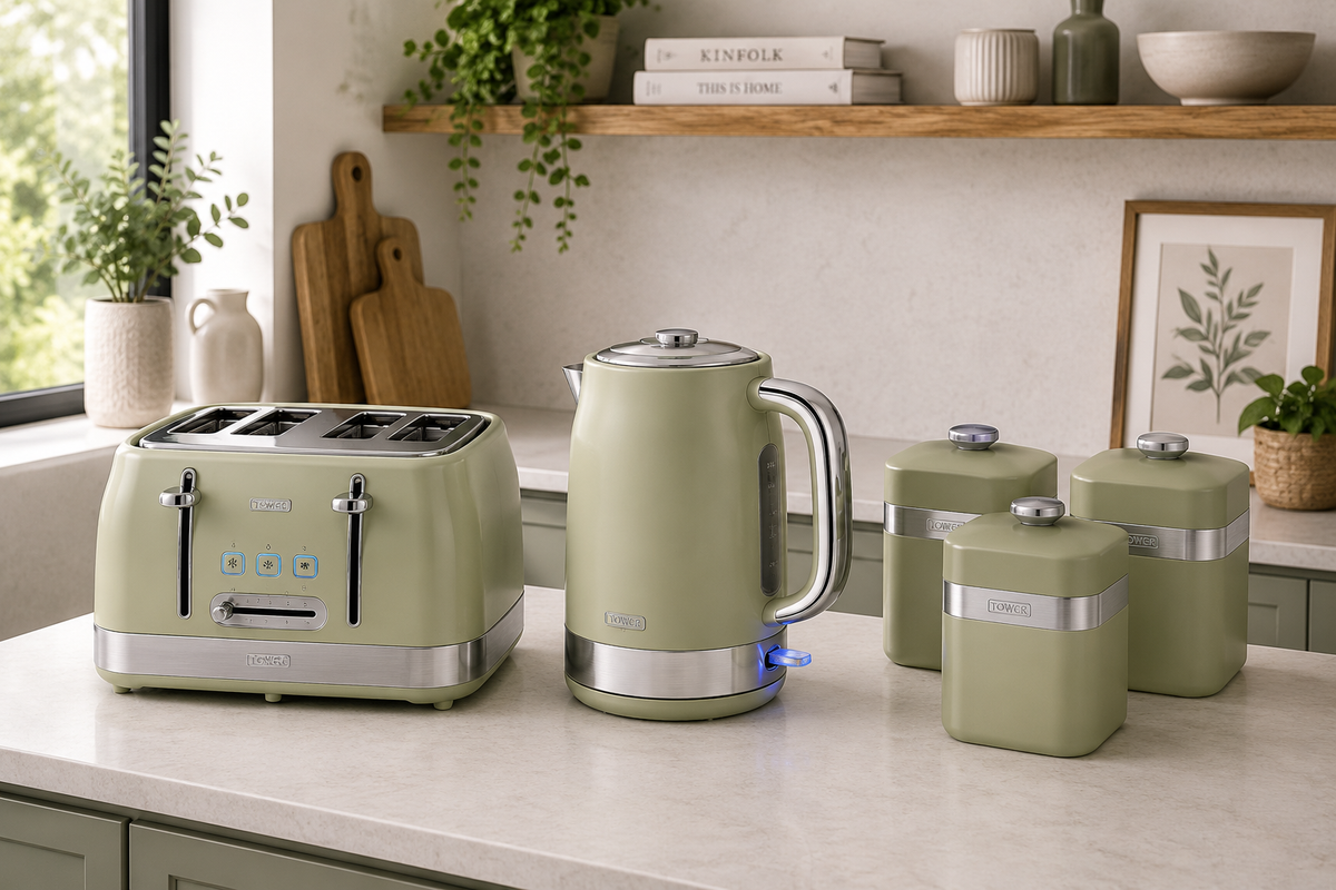 swan retro green Kettle, 4 slice Toaster and canisters Kitchen Accessory Sets