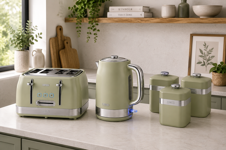 swan retro green Kettle, 4 slice Toaster and canisters Kitchen Accessory Sets