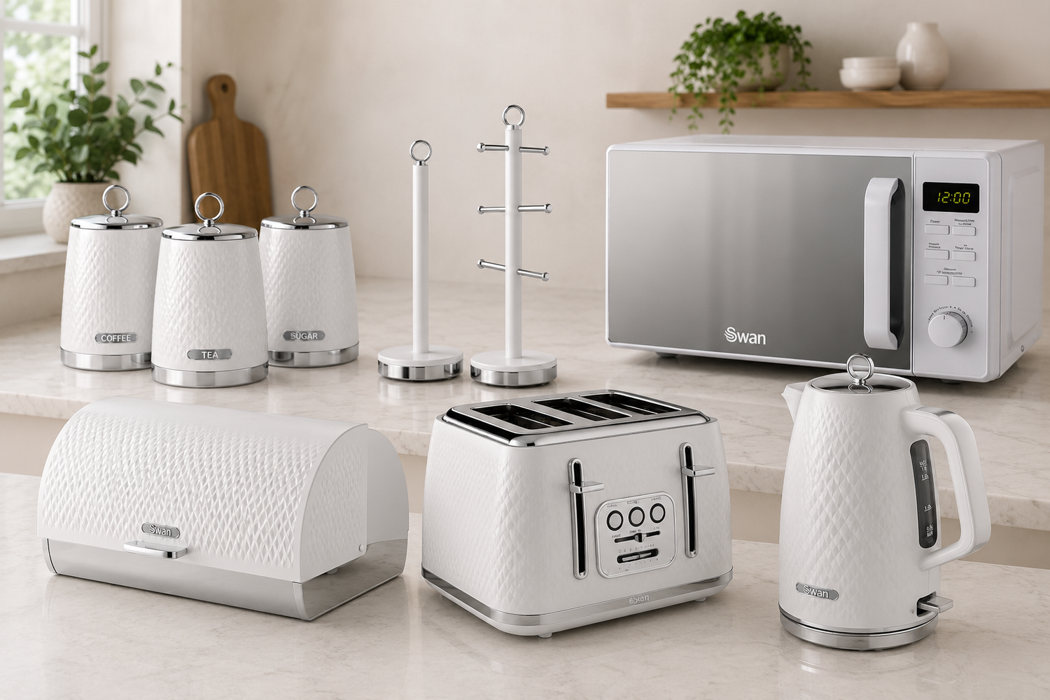 swan elegance white Best Matching Kitchen Appliance Deals kettle toaster and bread bin canisters mug tree & towel pole buy