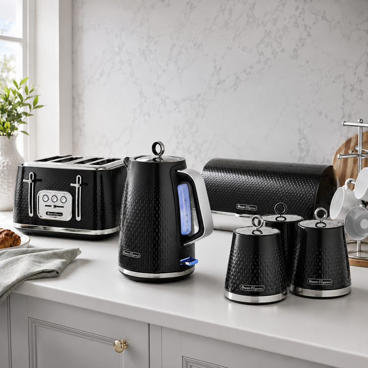 swan serenity matching kettle, toaster, bread bin and canisters kitchen sets from vibe home uk