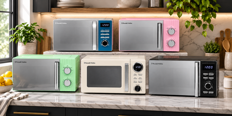 Russell Hobbs microwaves in different colours and finishes