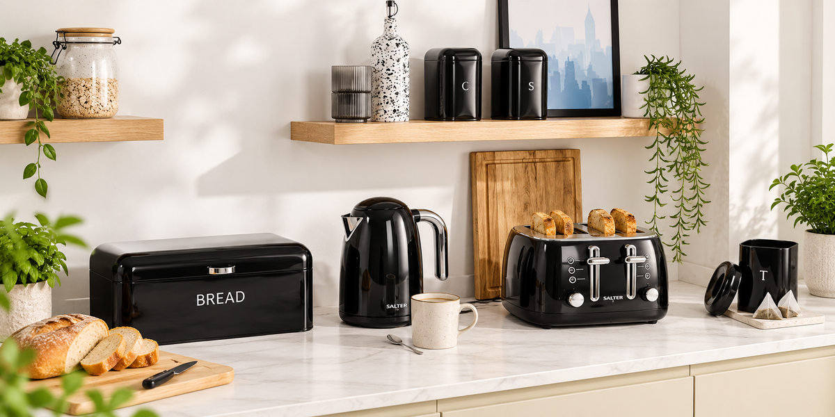 Salter Boston matching kettle toaster bread bin and canister kitchen set