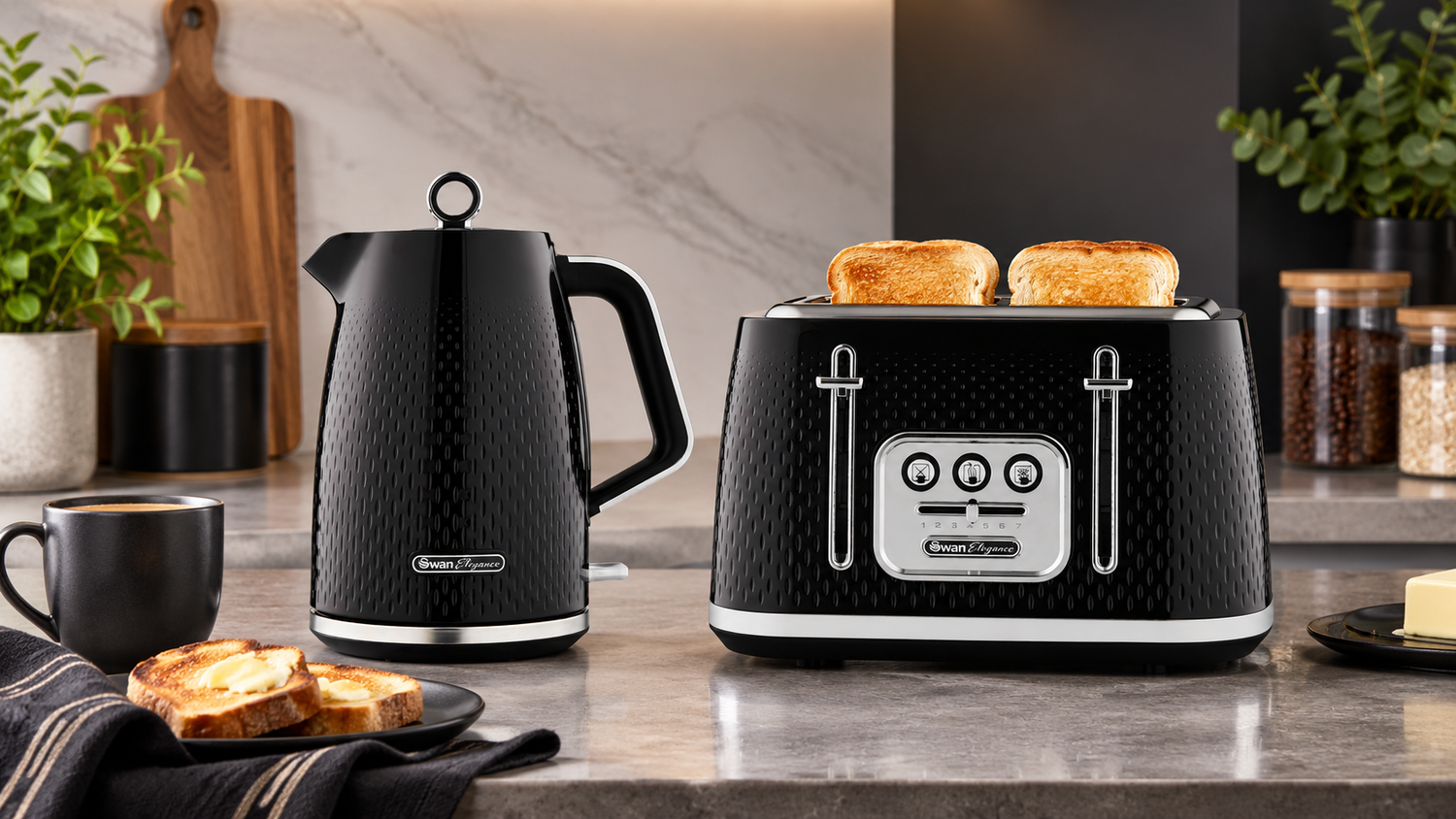 swan elegance black New In Matching Kettle & Toaster Sets