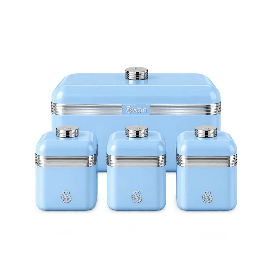 best bread bins and sugar coffee and tea storage containers canister to buy UK Swan Retro Bread Bin & Canisters Kitchen Storage Set (Blue)