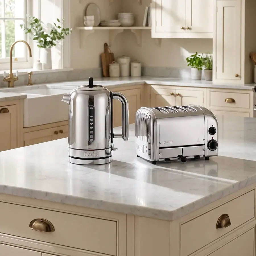 classic kitchen style Dualit Classic Kettle & 4 Slice Vario AWS Toaster Kitchen Set (Stainless Steel)