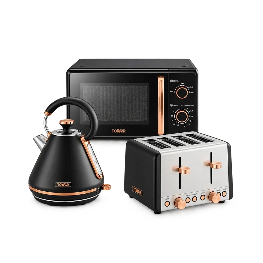 matching kettle toaster and microwave set Tower Cavaletto Pyramid Kettle, 4 Slice Toaster & Microwave Kitchen Set (Black)