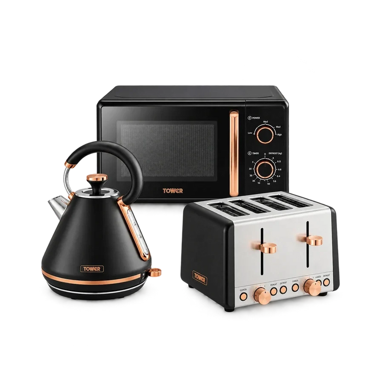 matching kettle toaster and microwave set Tower Cavaletto Pyramid Kettle, 4 Slice Toaster & Microwave Kitchen Set (Black)