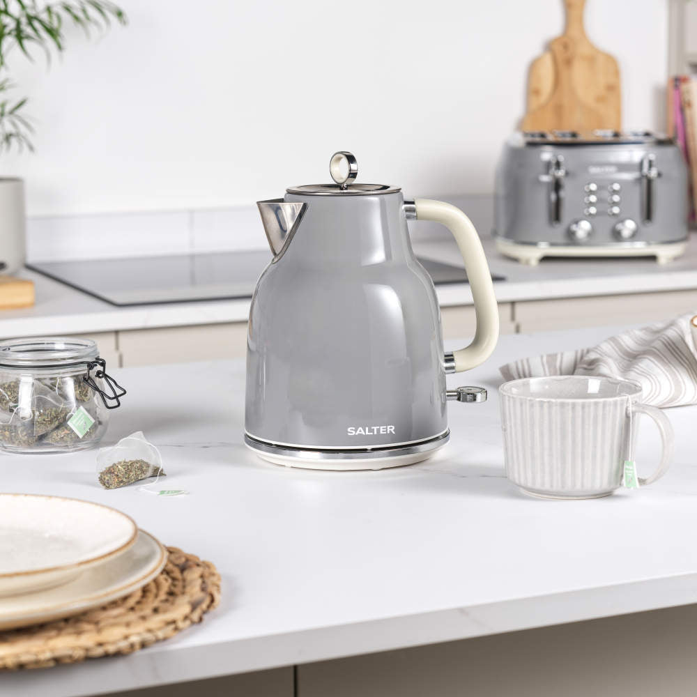 Salter Salter Retro Kettle & 4 Slice Toaster Kitchen Set (Grey)
