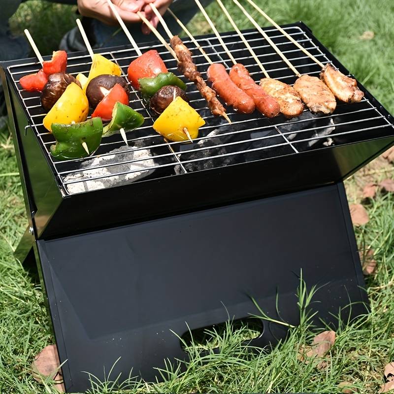 BBQ Grill Basket Portable - Folding - Mini Barbecue Grill Outdoor - Double Charcoal Grill - Ideal for Camping Cooker and Garden Parties