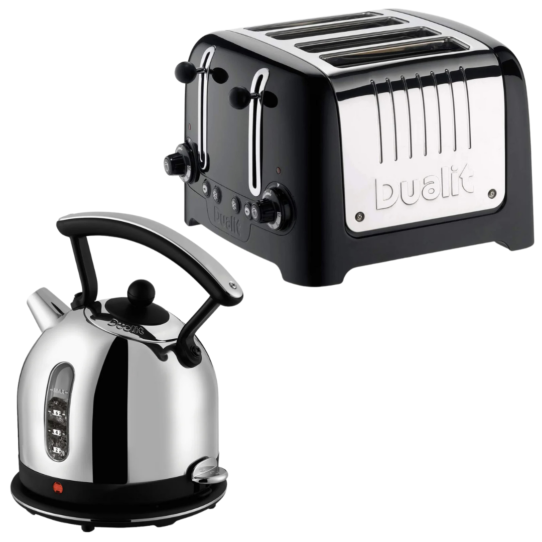 Dualit Lite Large Kettle & 4 Slice Toaster Set (Black Trim)