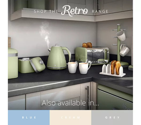 Swan Retro Kettle & 4 Slice Toaster Kitchen Set (Green)