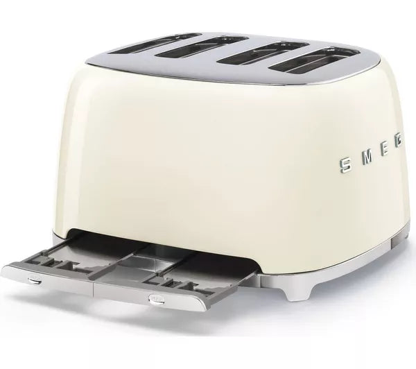 SMEG Cream Beige 4 Slice Toaster Retro Wide Slots TSF03CRUK